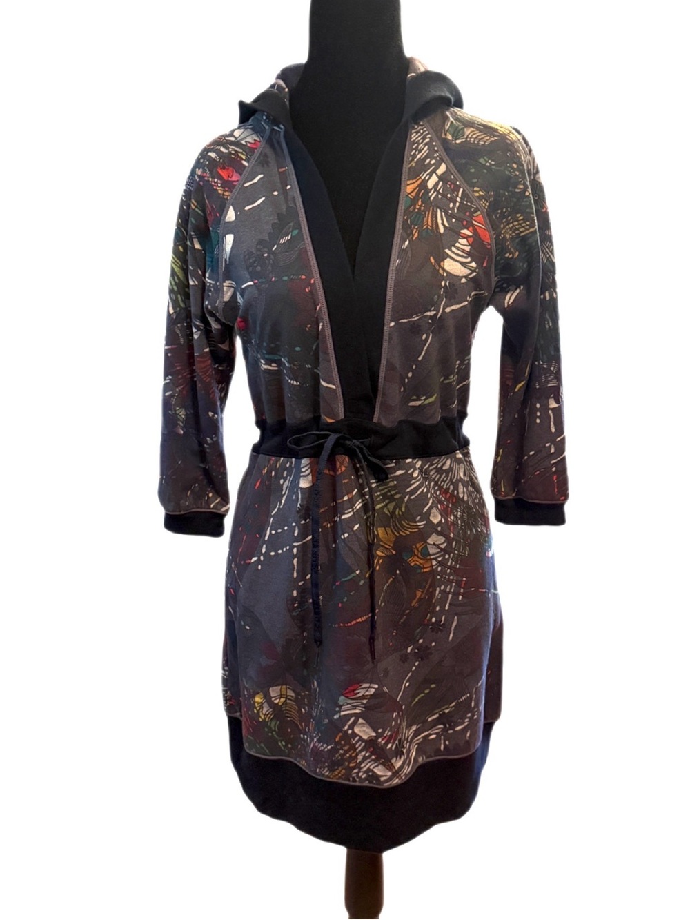 Custo Barcelona Size 3 S Hooded Tunic Dress Abstract Butterfly Print Y2K